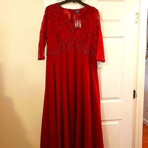 Long special occasion sequined burgundy gown.